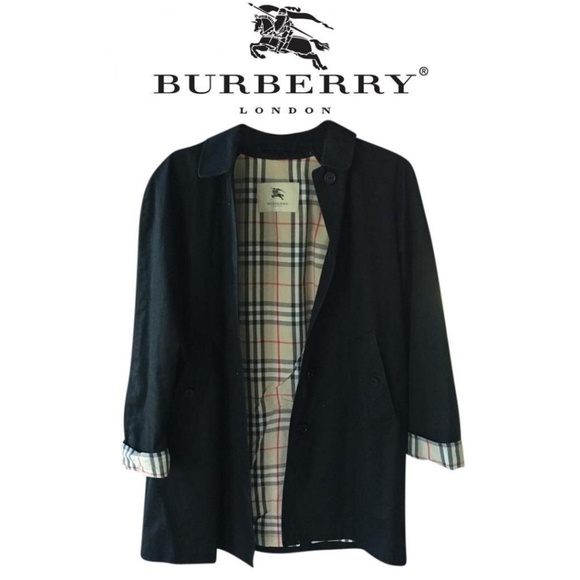 Burberry Black Coat with Plaid Lining - Picture 1 of 6